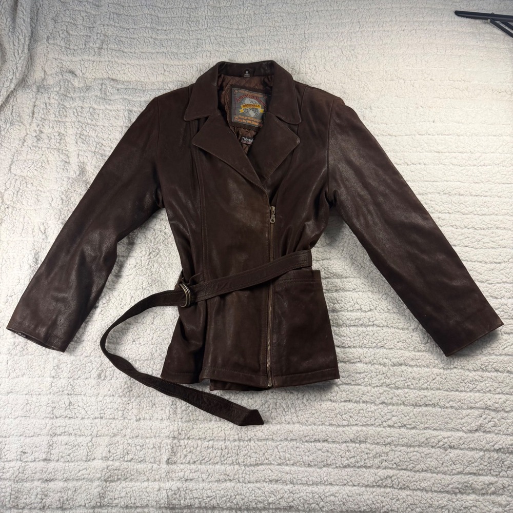 Adventure Bound Wilsons Leather Jacket Brown Belted Thinsulate Womans Medium